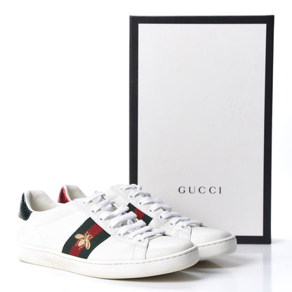 Gucci Calfskin Ayers Bee Embroidered Ace Sneakers 38 White Green 10 of 10