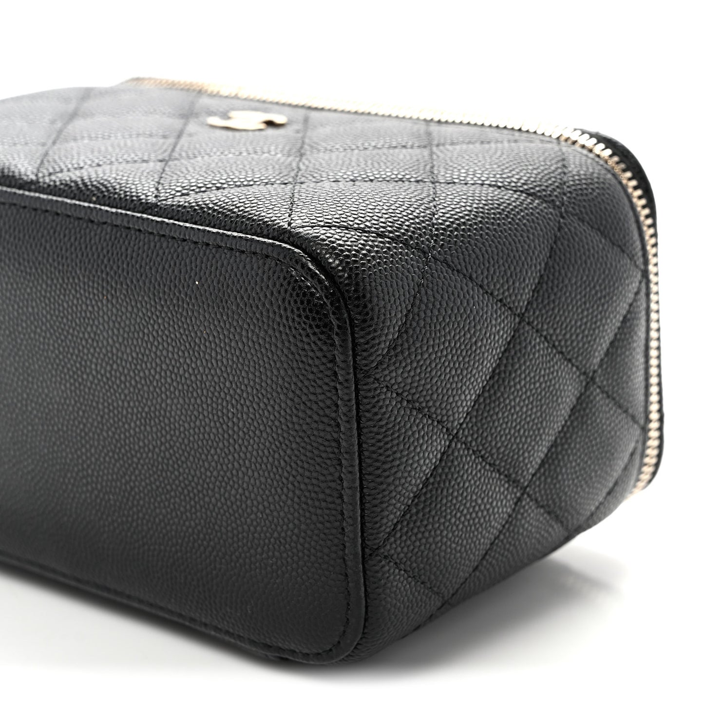 Caviar Quilted Small Vanity Case With Chain Black