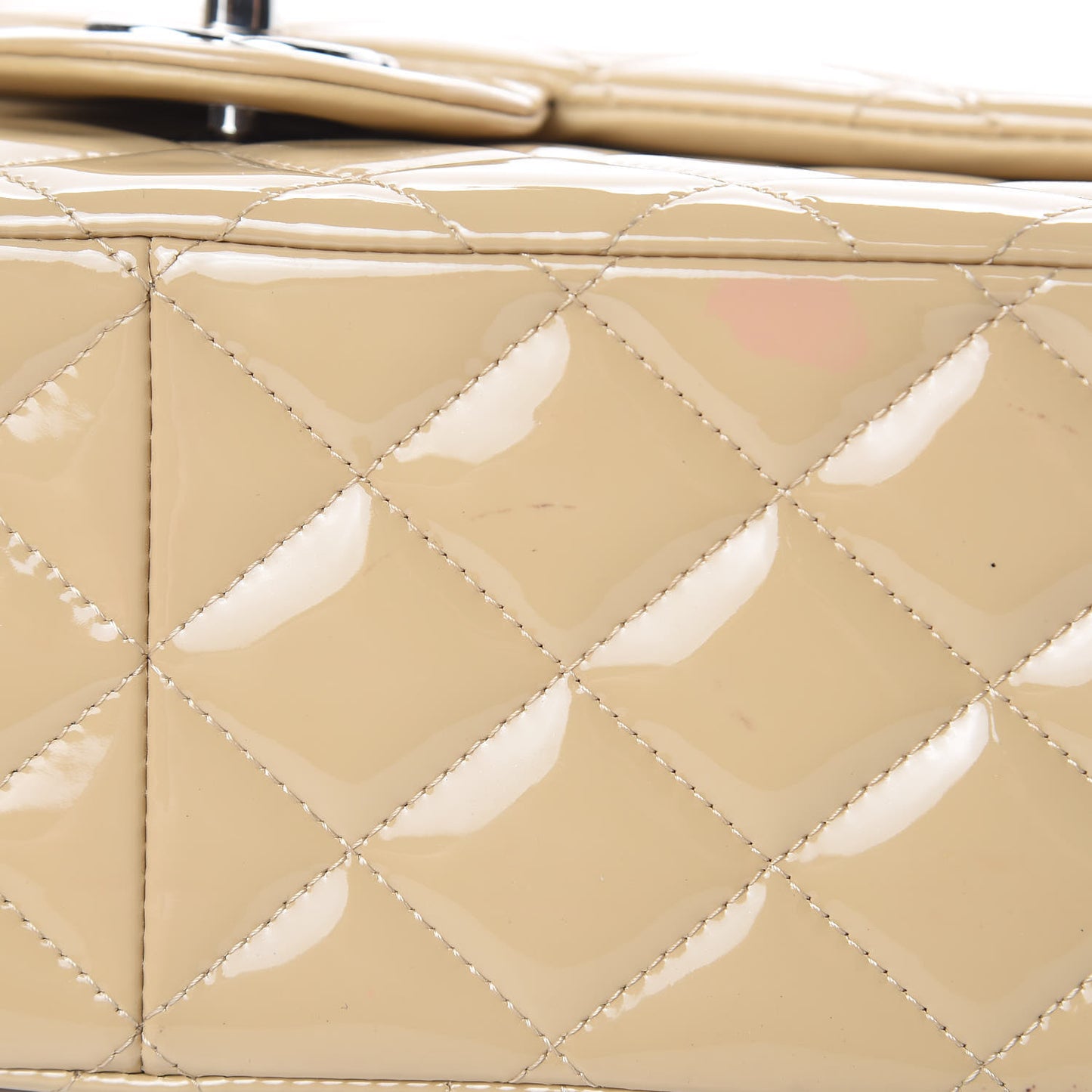 Patent Quilted Jumbo Double Flap Beige