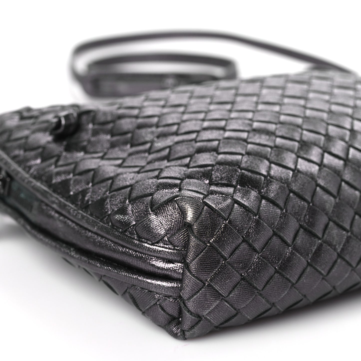 Metallic Grosgrain Intrecciato Nodini Crossbody Messenger Dark Grey