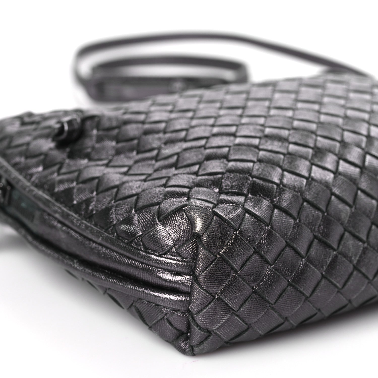 Bottega Veneta Metallic Grosgrain Intrecciato Nodini Crossbody Messenger Dark Grey 8 of 9