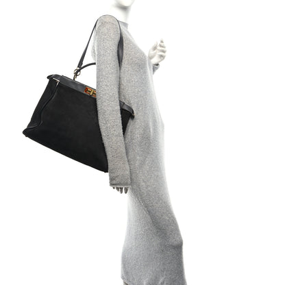 Fendi Suede Calfskin Hair Leopard Print Zucca Large Peekaboo Iconic Satchel Brown Grey 2 of 10