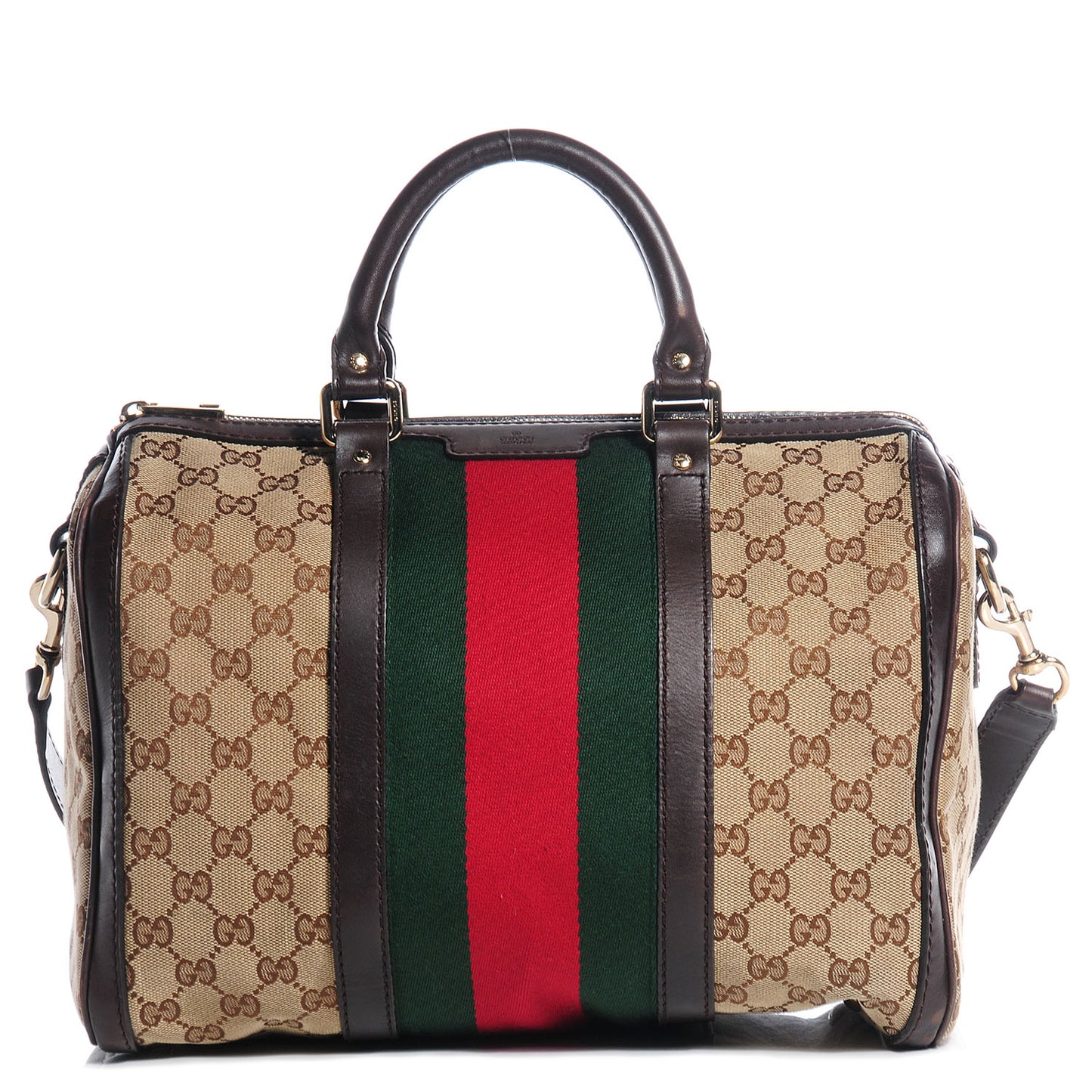 Monogram Selleria Calfskin Vintage Web Medium Boston Beige Ebony Cocoa