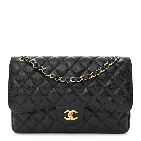 Caviar Quilted Jumbo Double Flap Black
