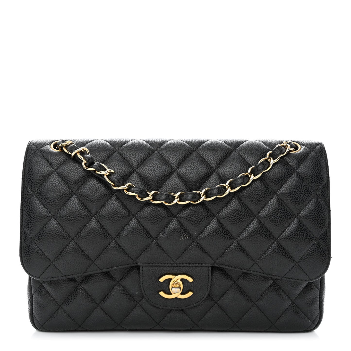 Caviar Quilted Jumbo Double Flap Black