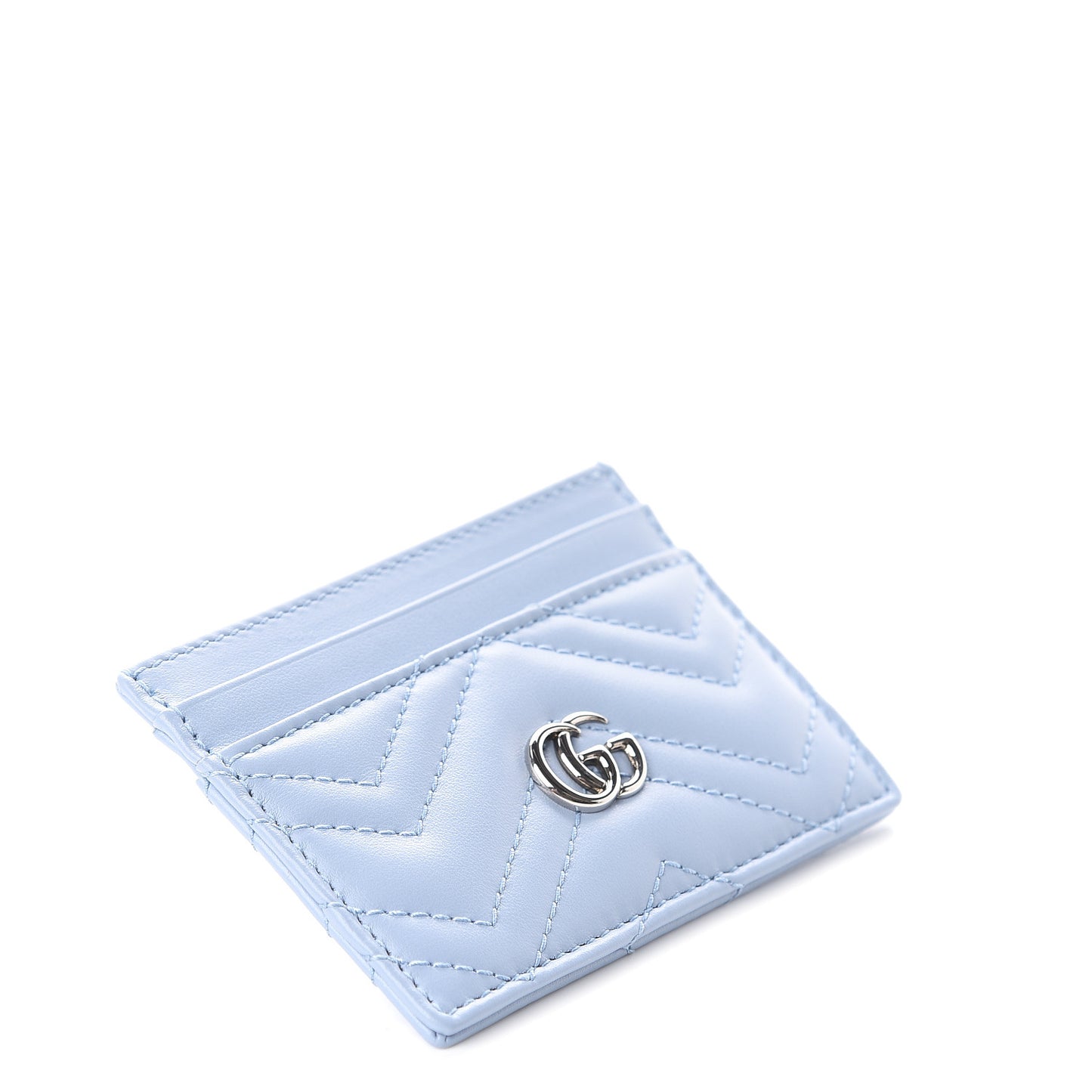 Calfskin Matelasse GG Marmont Card Holder Porcelain Light Blue