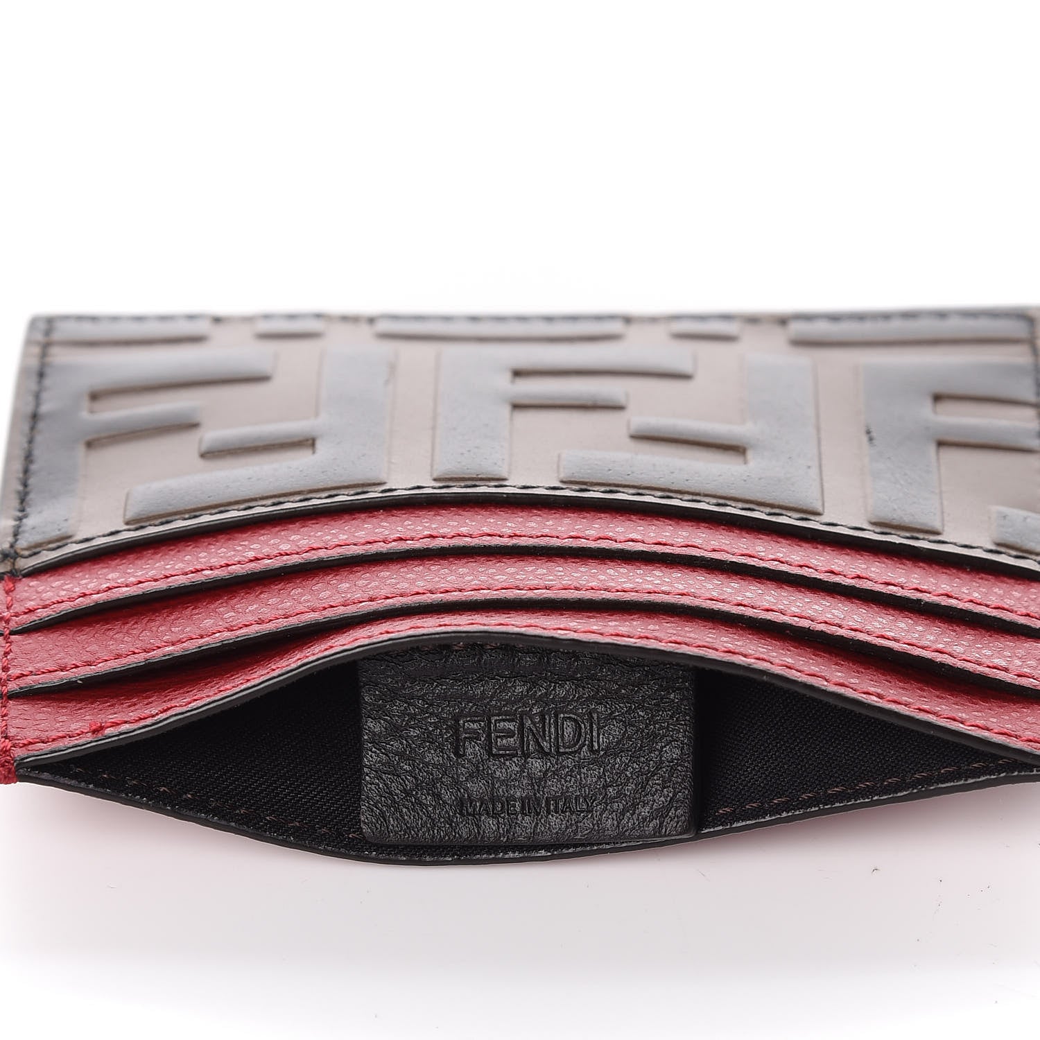 Fendi Vitello Cruise Bi-Color FF 1974 Embossed Card Holder Maya Black Fragola 5 of 9