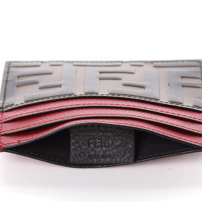 Fendi Vitello Cruise Bi-Color FF 1974 Embossed Card Holder Maya Black Fragola 5 of 9