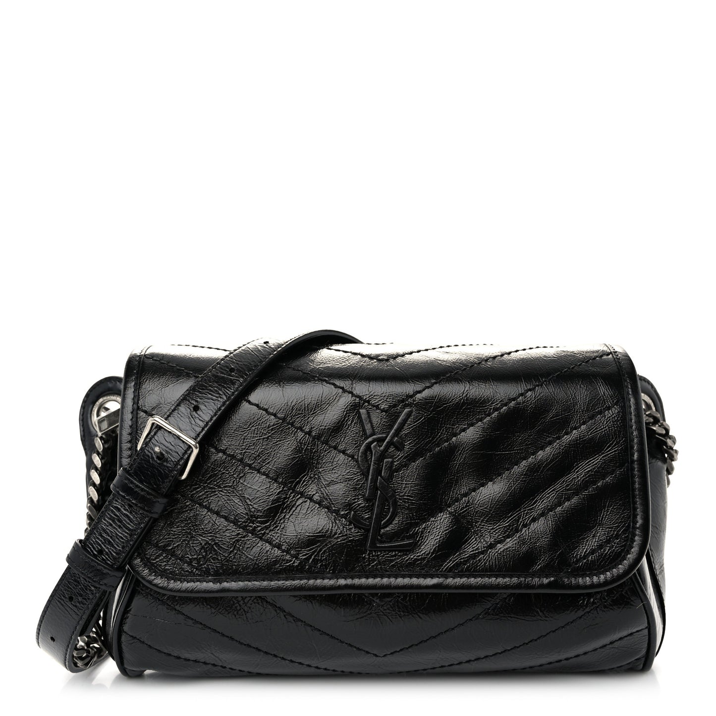 Crinkled Calfskin Matelasse Monogram Niki Body Bag Black