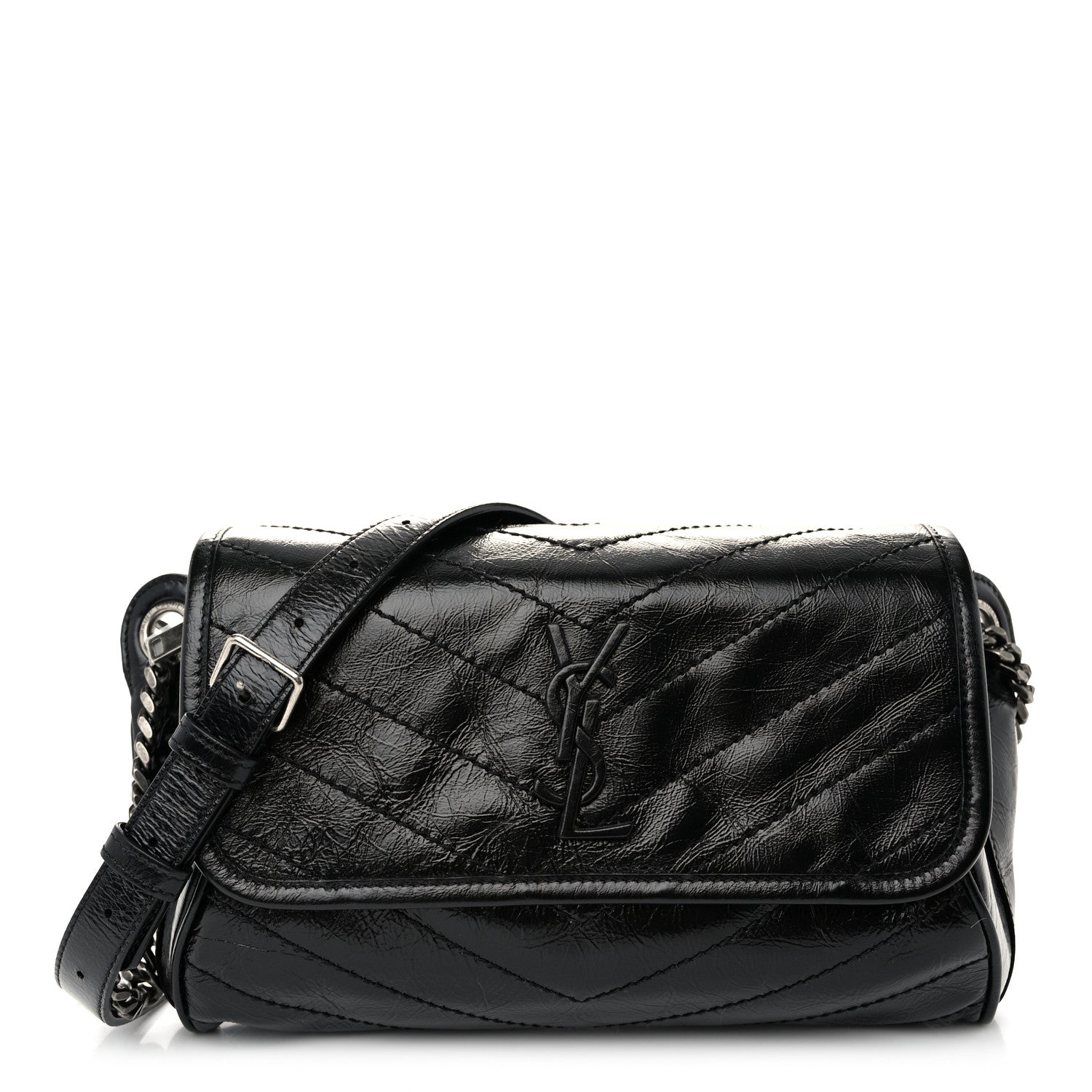 Saint Laurent Crinkled Calfskin Matelasse Monogram Niki Body Bag Black 1 of 11