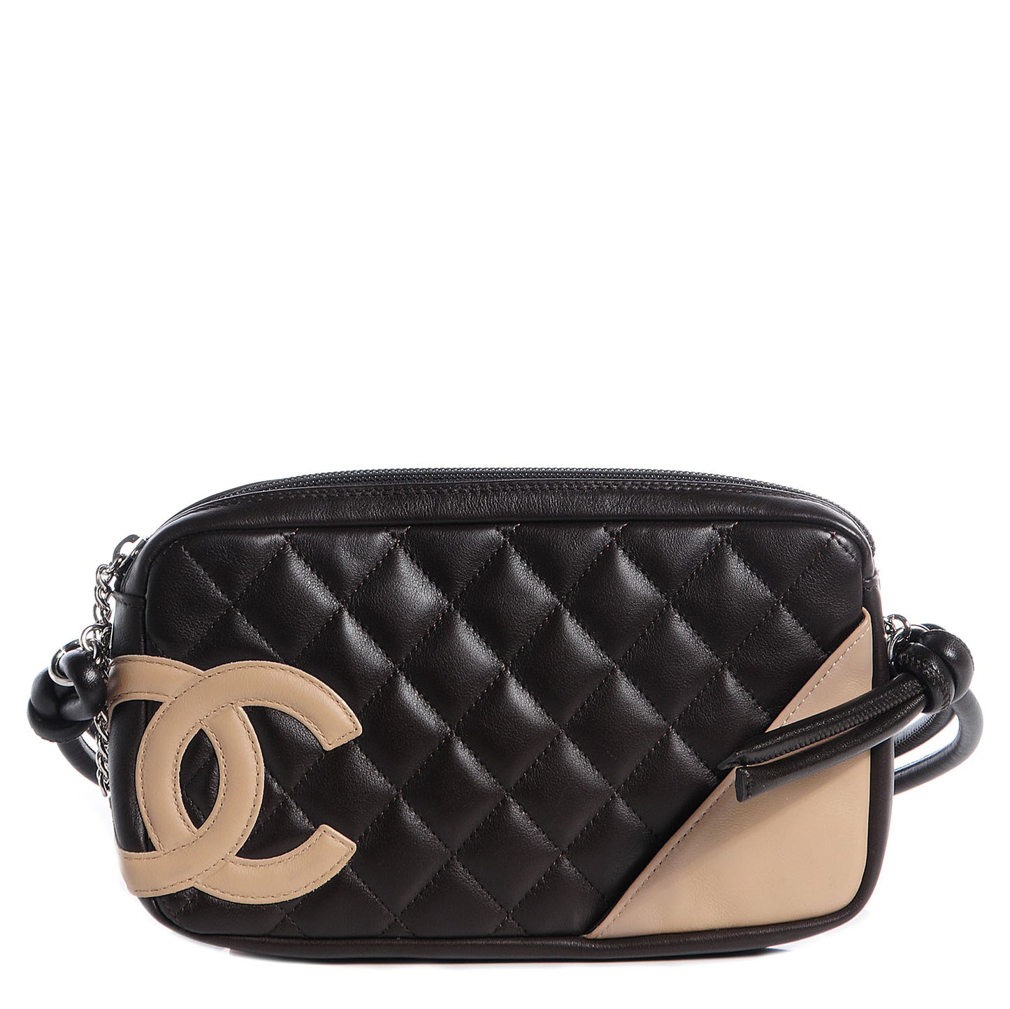 Calfskin Quilted Cambon Pochette Brown Beige