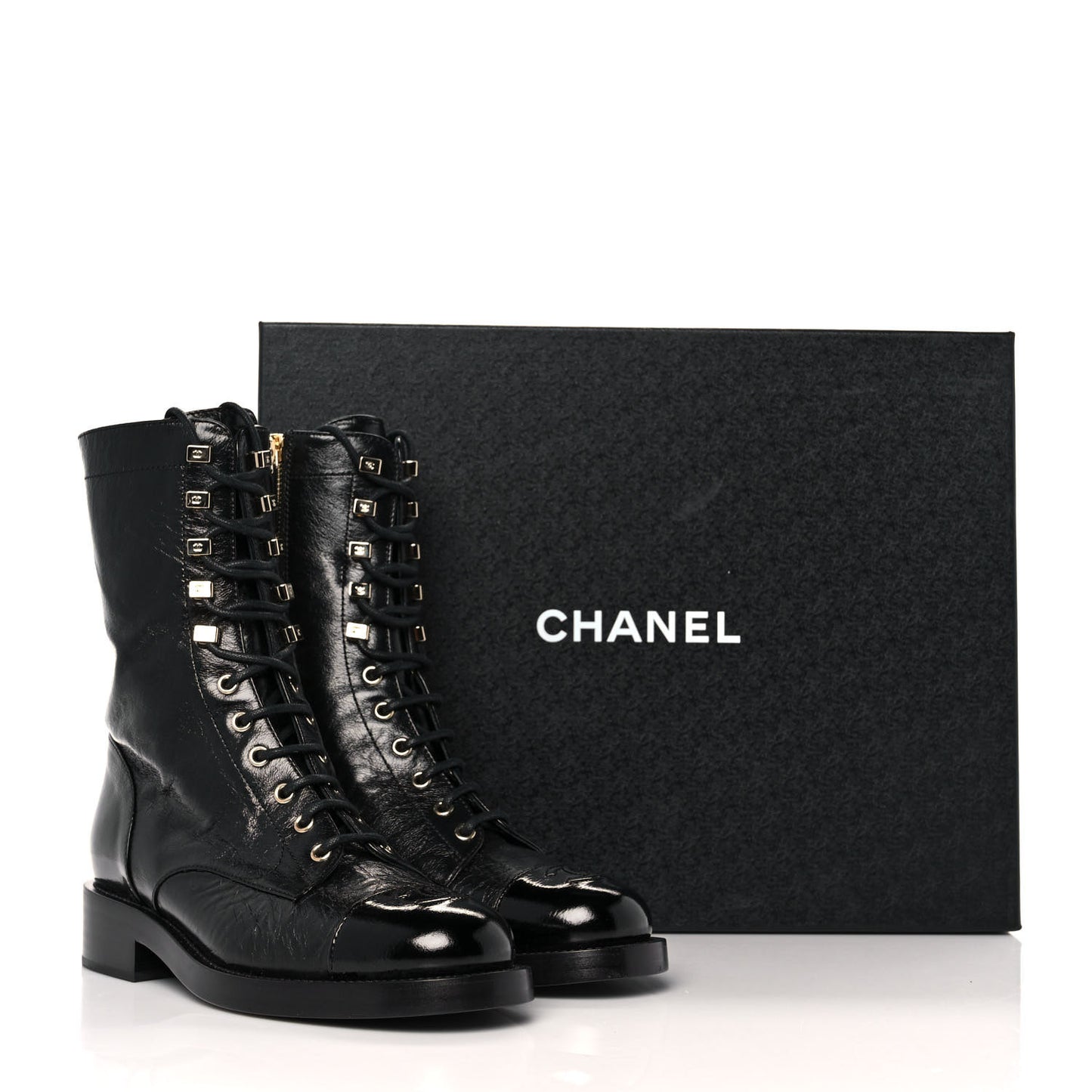 Crumpled Lambskin Shiny Calfskin Lace Up Combat Boots 38 Black
