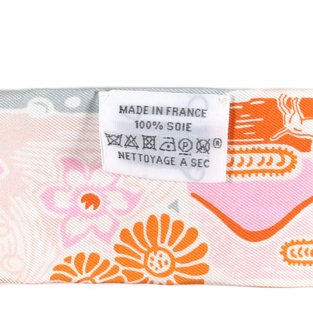 Hermes Silk Bingata Twilly Orange Rose Gris 4 of 4