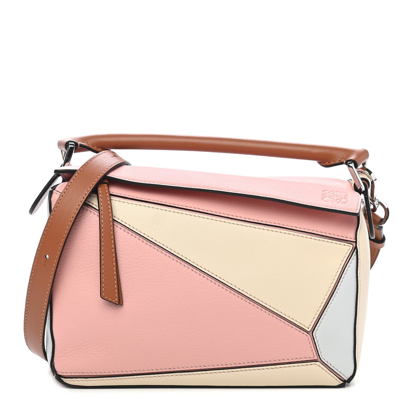 Calfskin Small Puzzle Bag Soft Pink Tan White