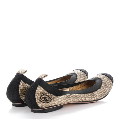 Chanel Metallic Lace Cap Toe Ballerina Flats 37.5 Black Gold 4 of 9