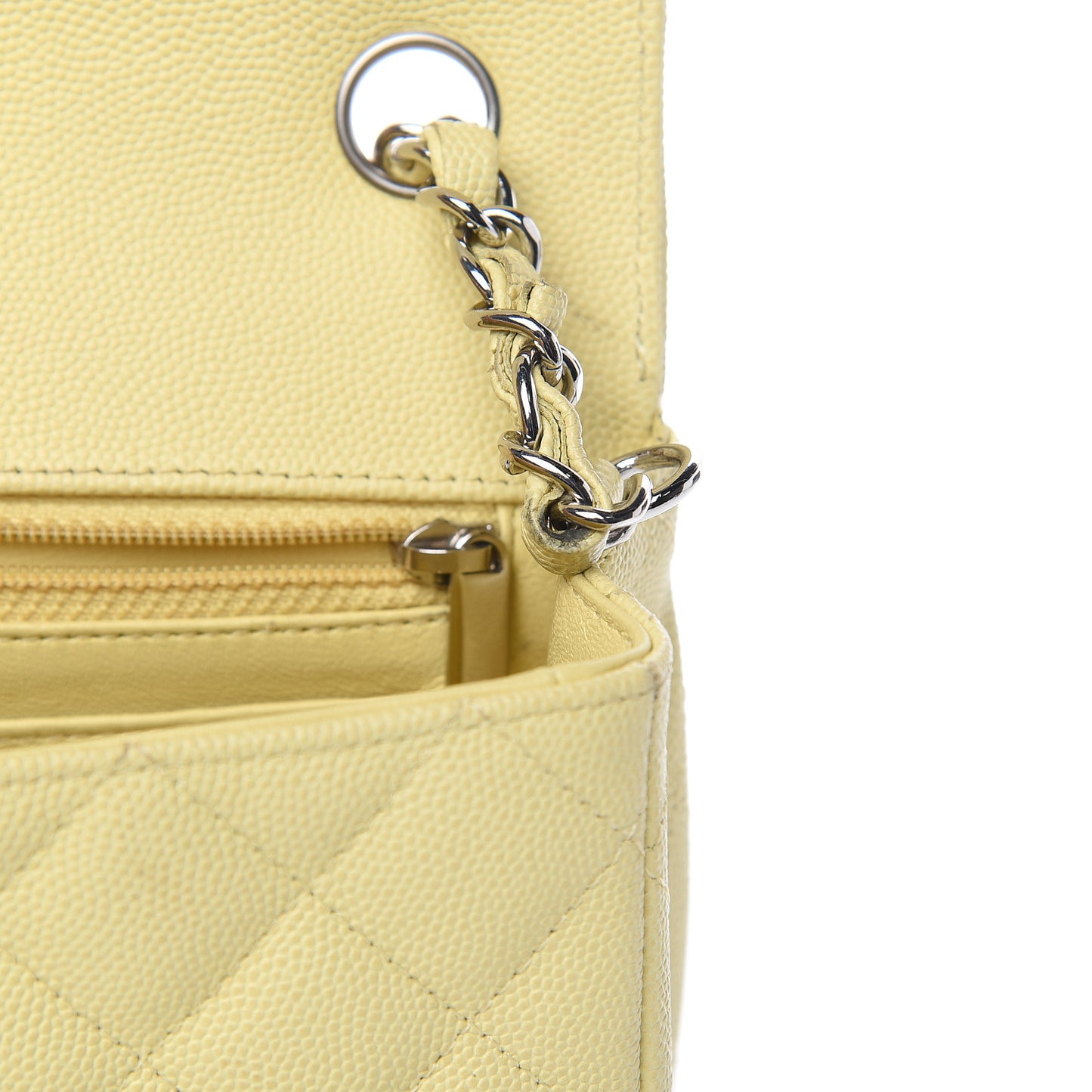 Caviar Quilted Mini Rectangular Flap Light Yellow