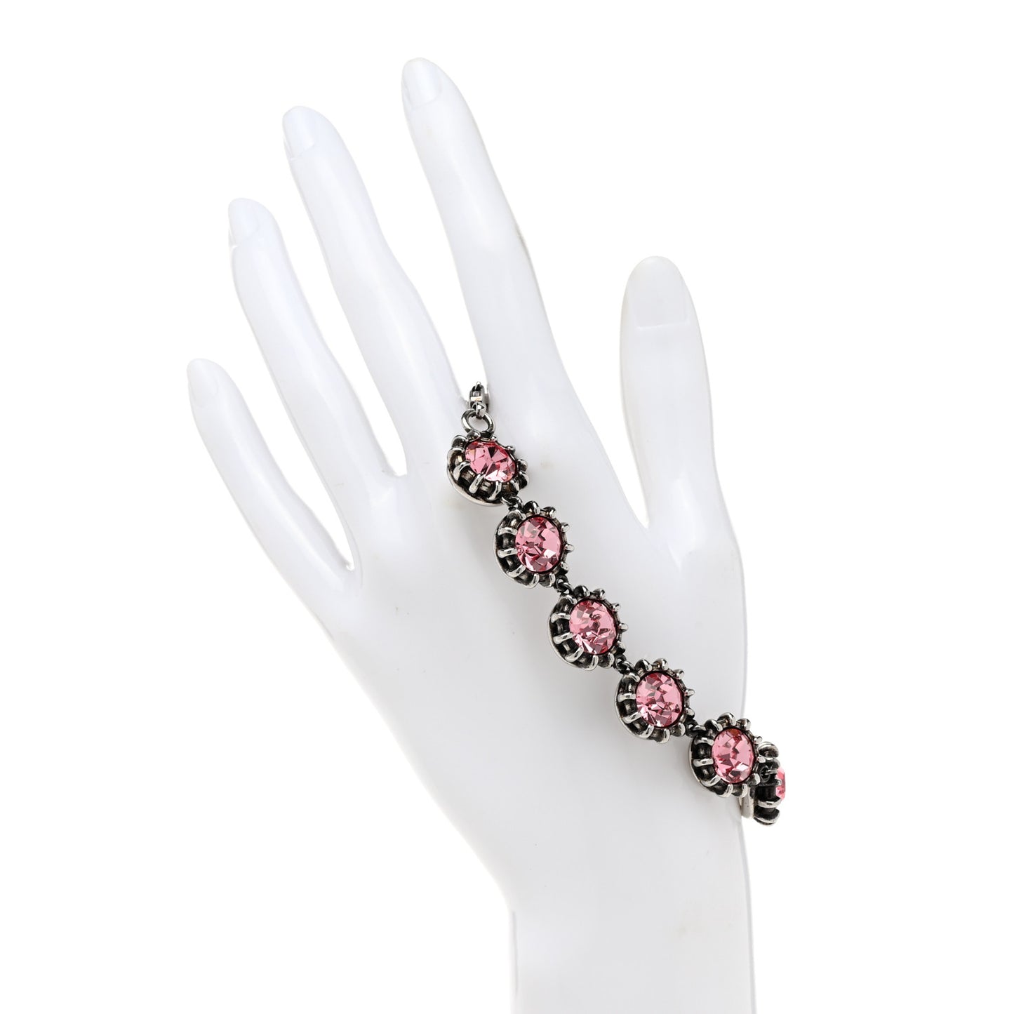 Crystal Metal Feline Bracelet Silver Pink