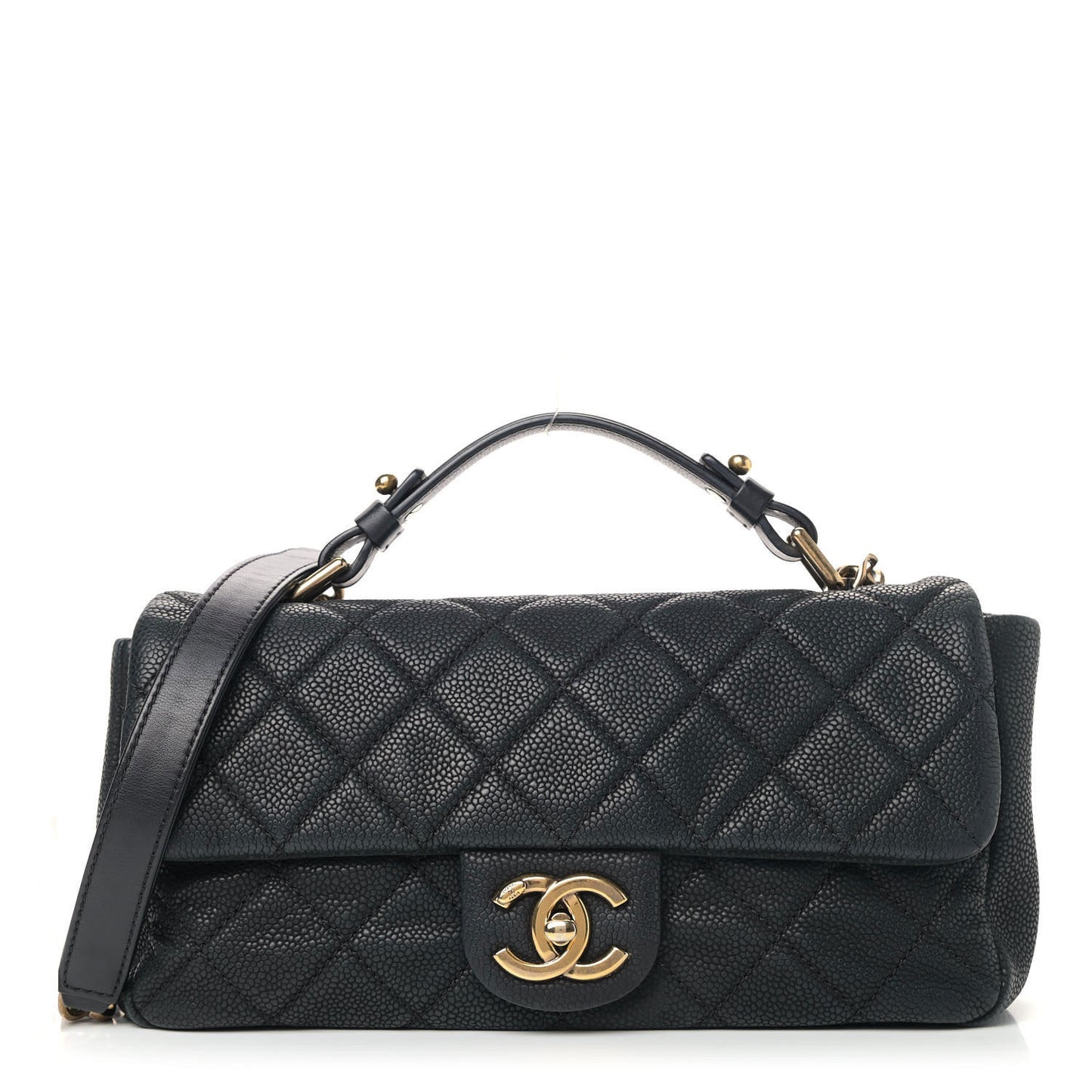 Iridescent Caviar Quilted Medium Chic Quilt Flap Black