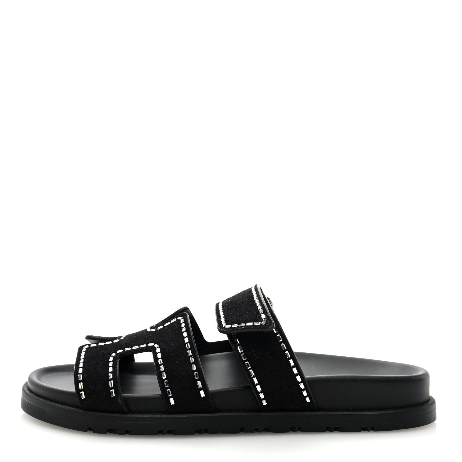 Hermes Suede Crystal Womens Chypre Sandals 37 Black 1 of 8