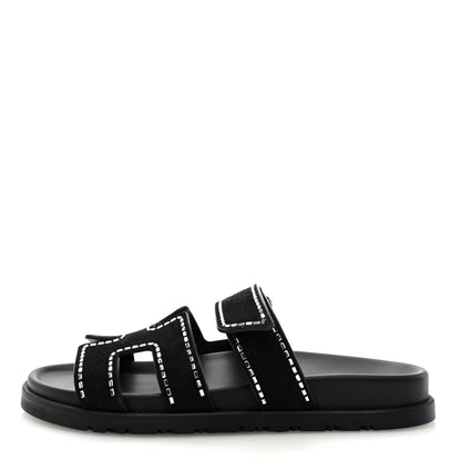 Hermes Suede Crystal Womens Chypre Sandals 37 Black 1 of 8