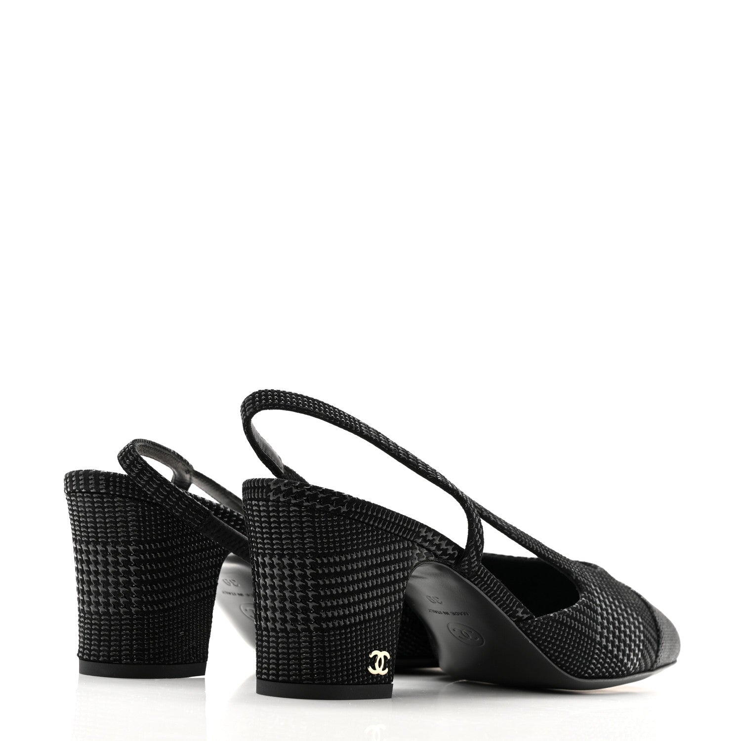 Chanel Suede Kidskin Cap Toe CC Slingback Pumps 39 Black 5 of 10