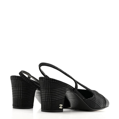 Chanel Suede Kidskin Cap Toe CC Slingback Pumps 39 Black 5 of 10