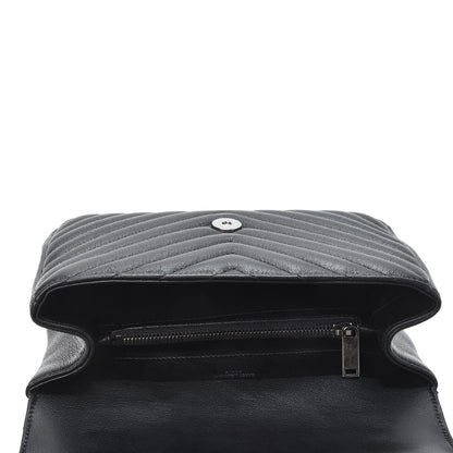 Saint Laurent Sheepskin Matelasse Chevron Monogram Medium College Bag Black 4 of 10
