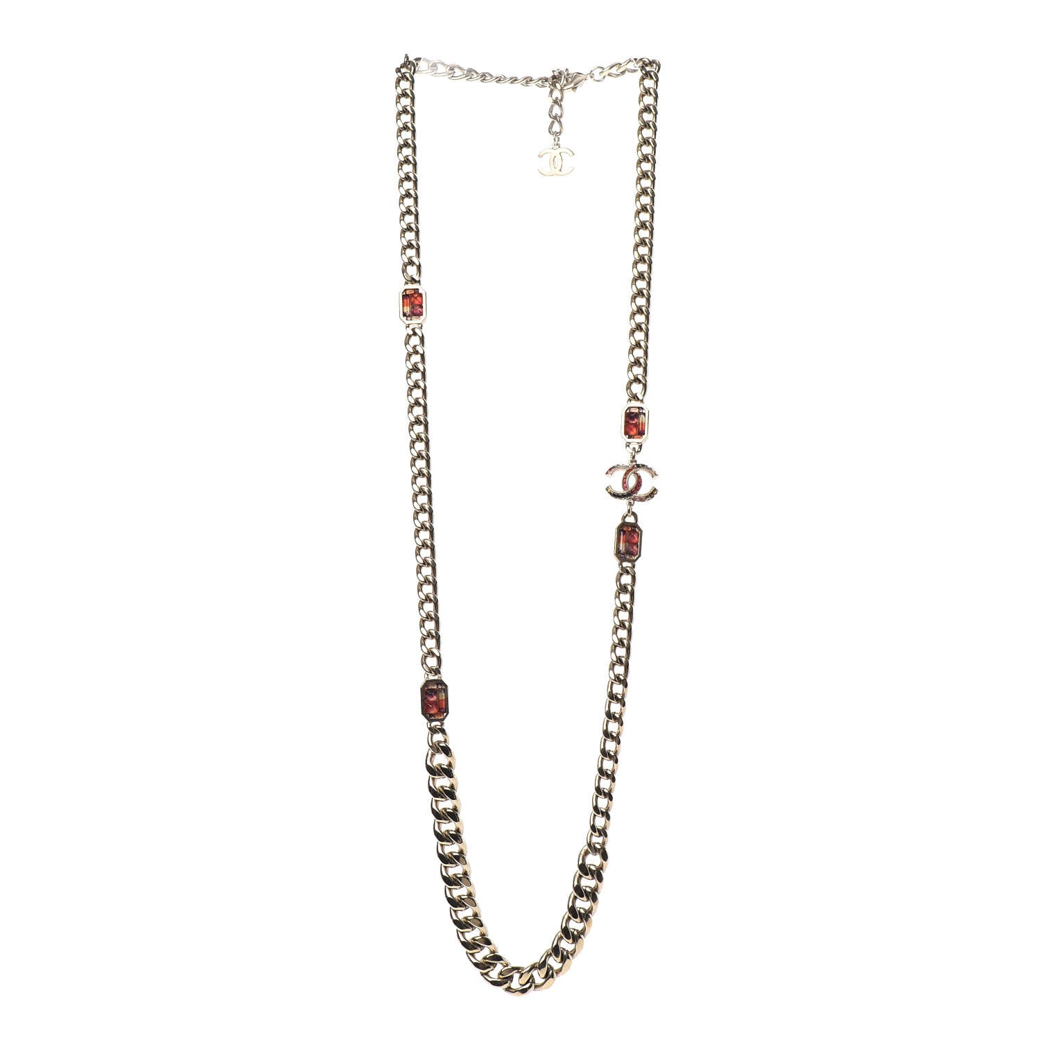 Chanel Crystal Chain CC Necklace Gold Multicolor 1 of 5