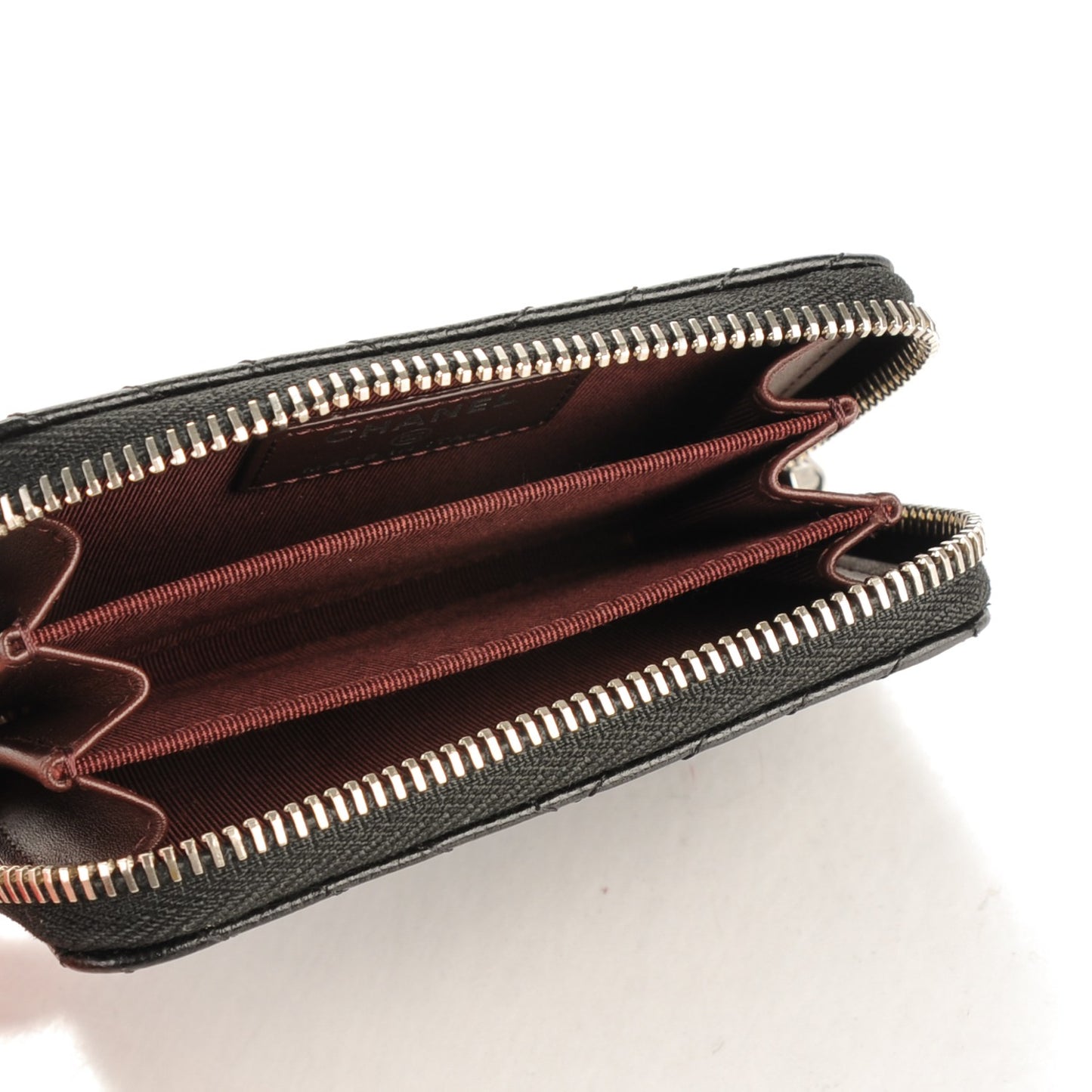Caviar Chevron Quilted Zip Around Coin Purse Black