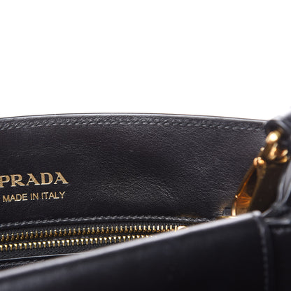 Prada Goatskin Floral Print Bibliotheque Shoulder Bag Tabacco Black 14 of 16