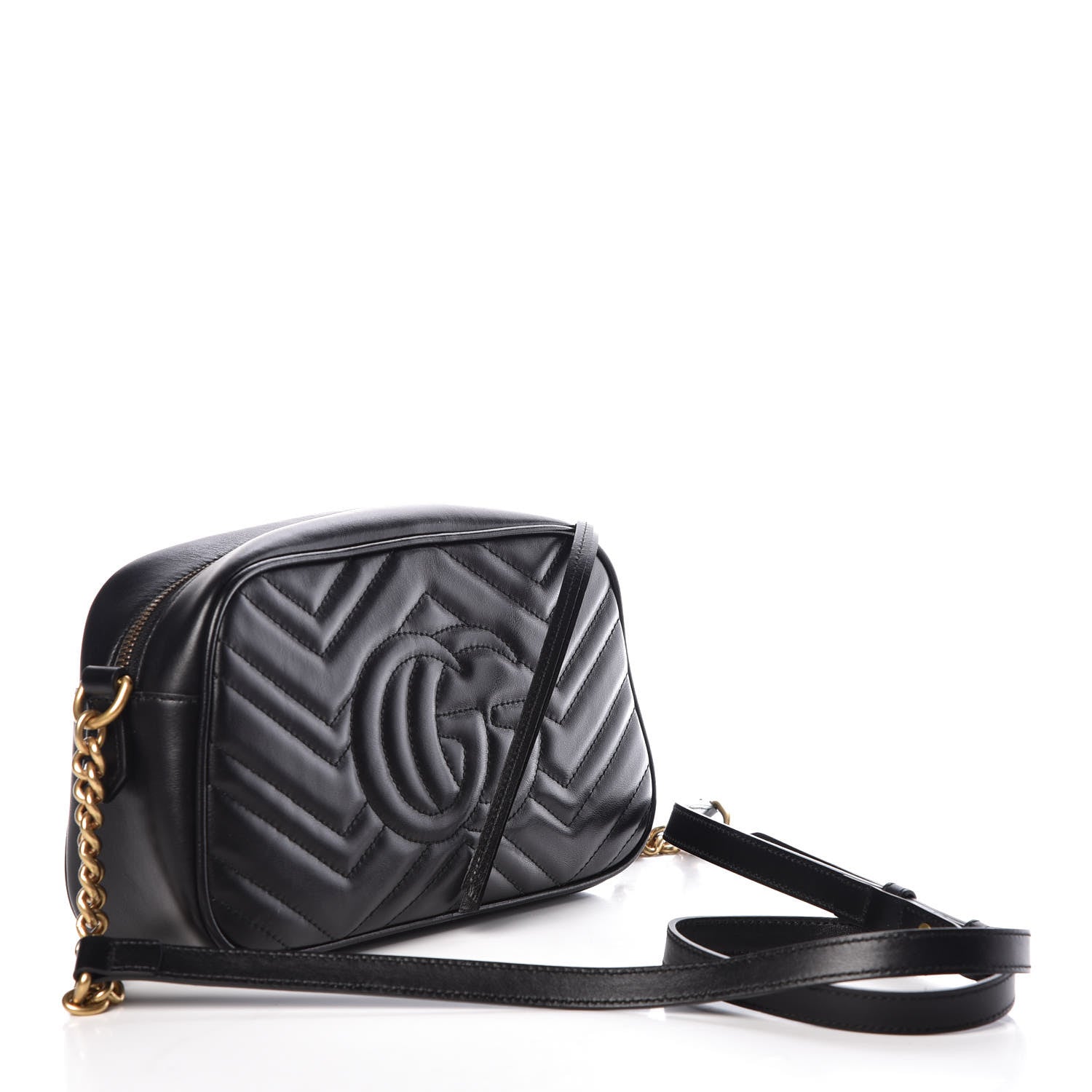 Gucci Calfskin Matelasse Small GG Marmont Chain Shoulder Bag Black 3 of 9
