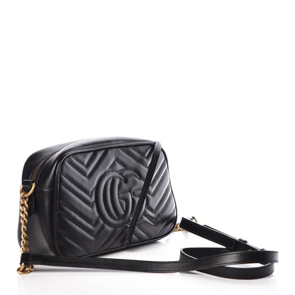 Gucci Calfskin Matelasse Small GG Marmont Chain Shoulder Bag Black 3 of 9