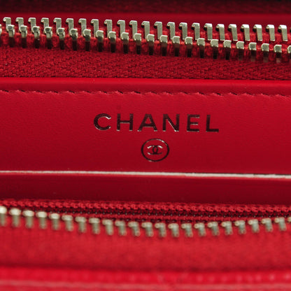 Chanel Caviar Quilted Large Gusset Double Zip Around Wallet Red 6 of 8