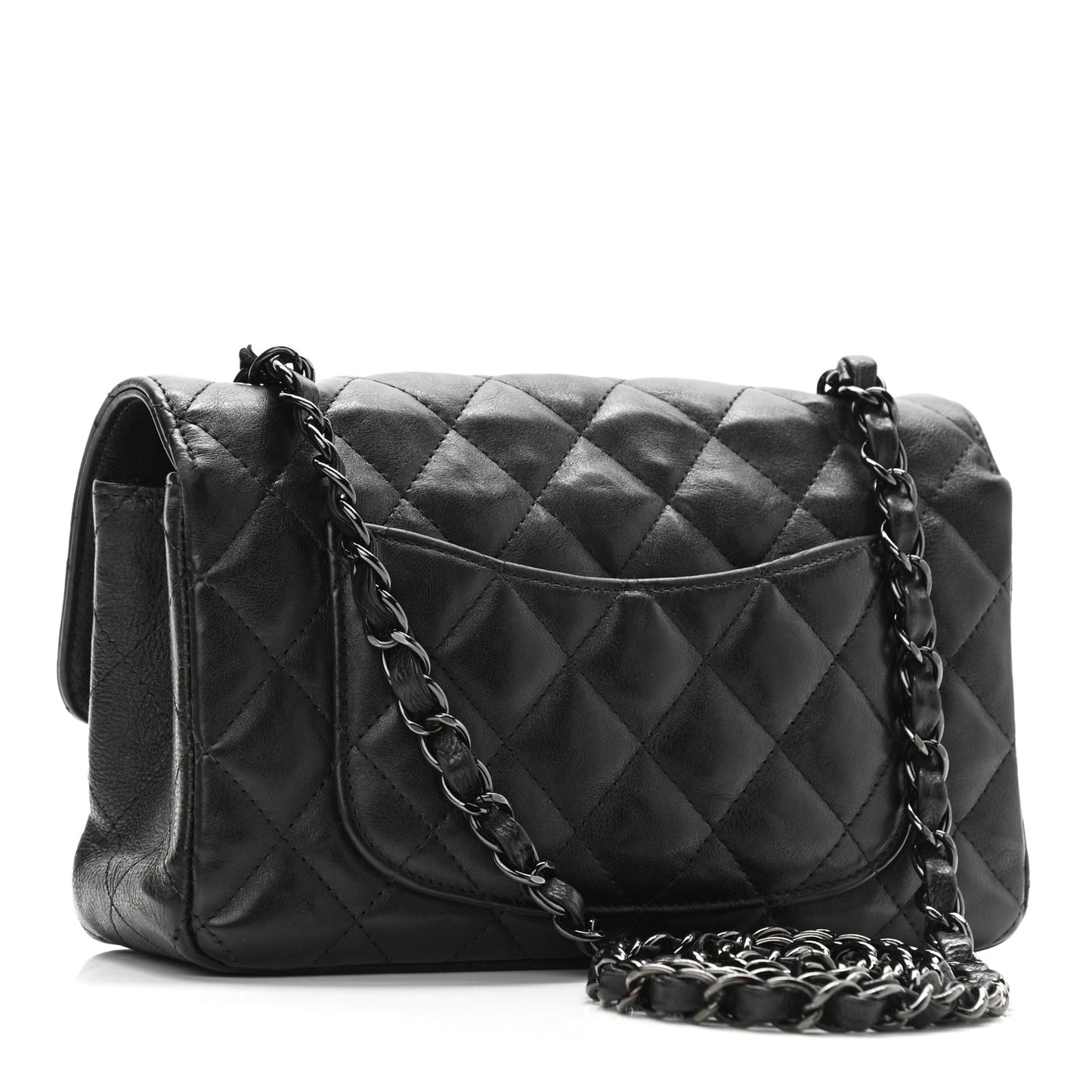 Crumpled Calfskin Quilted Mini Rectangular Flap So Black
