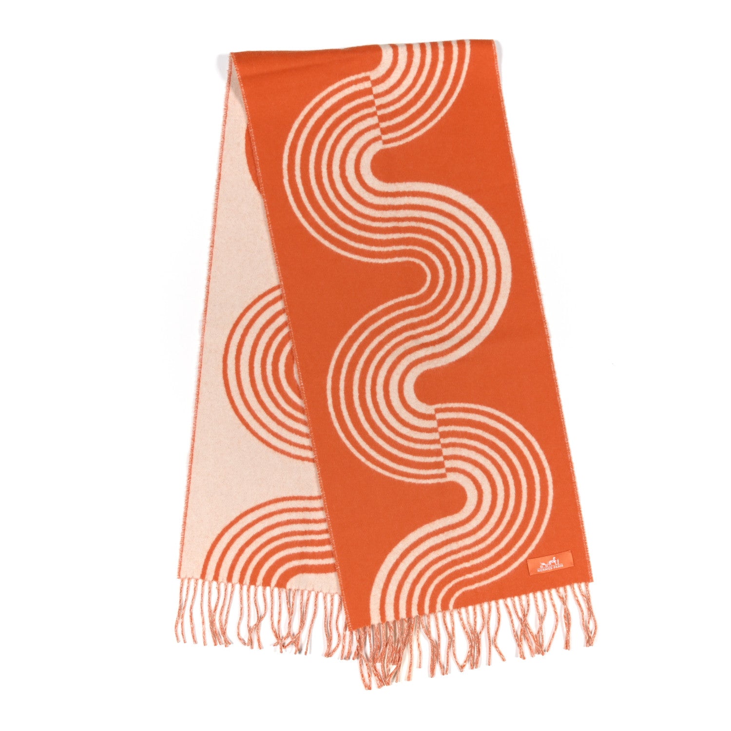 Hermes Cashmere Casaque Vague Muffler Orange Ivoire 1796631