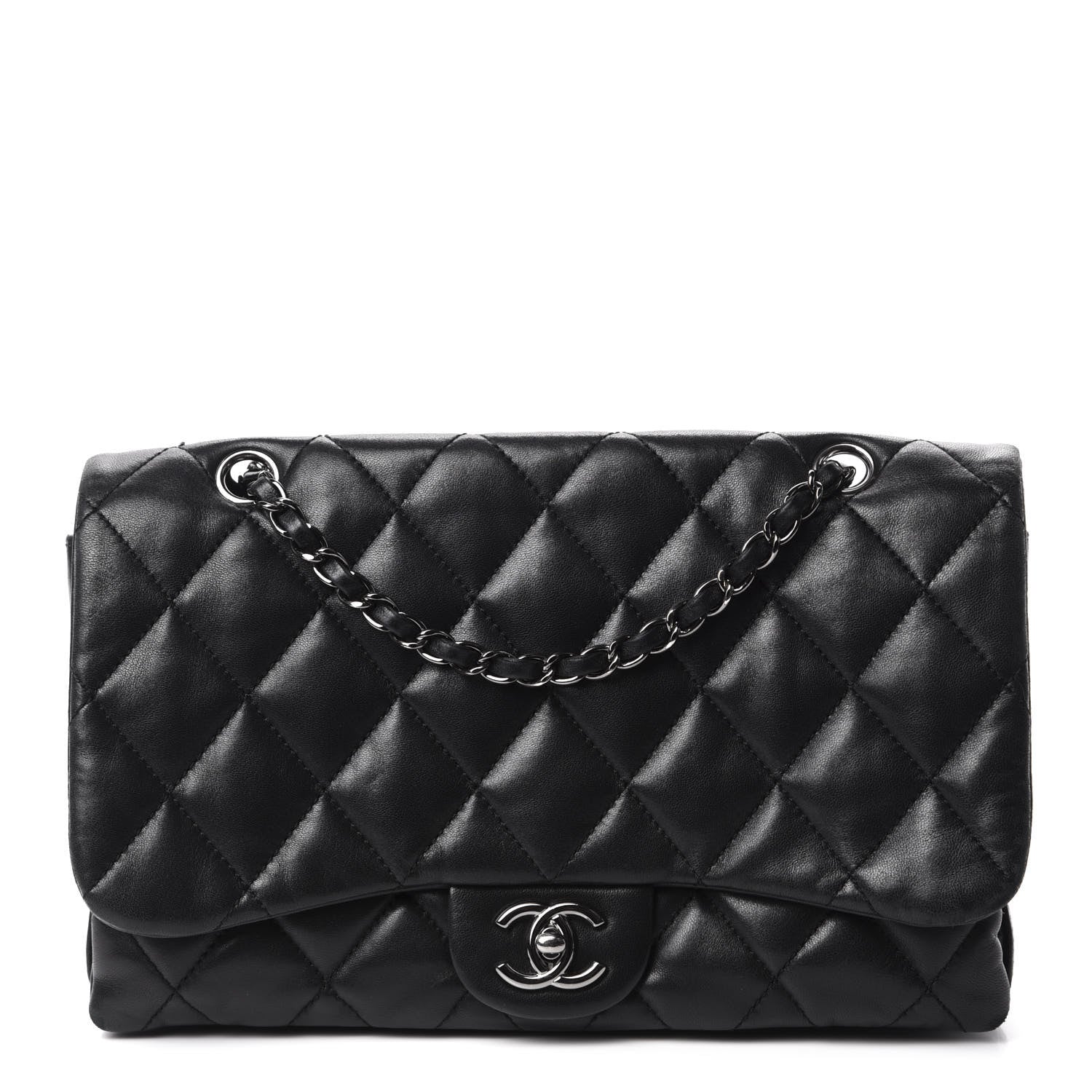 Chanel Lambskin Quilted Jumbo 3 Flap Black 1 of 14