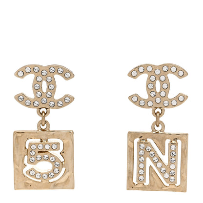 Chanel Crystal CC No 5 Drop Earrings Gold 1 of 5