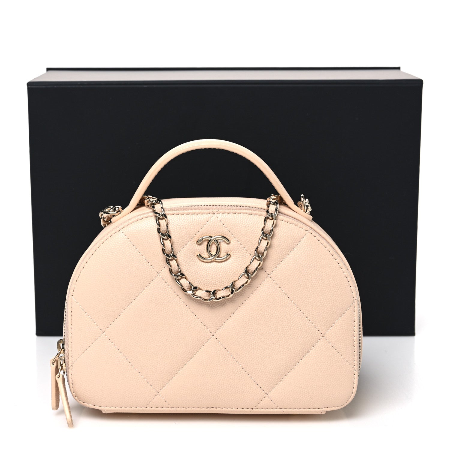 Chanel Grained Calfskin Quilted Top Handle Chain Clutch Beige 11 of 11