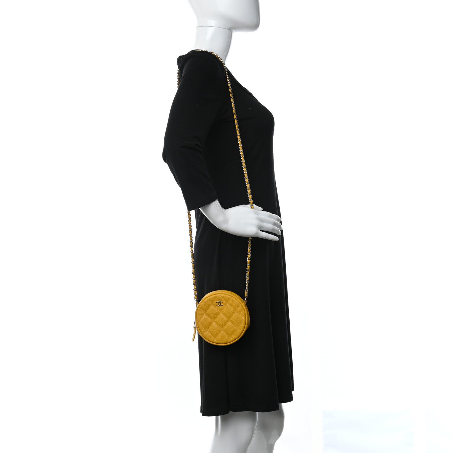 Chanel Caviar Quilted Round Clutch With Chain Yellow 2 of 9