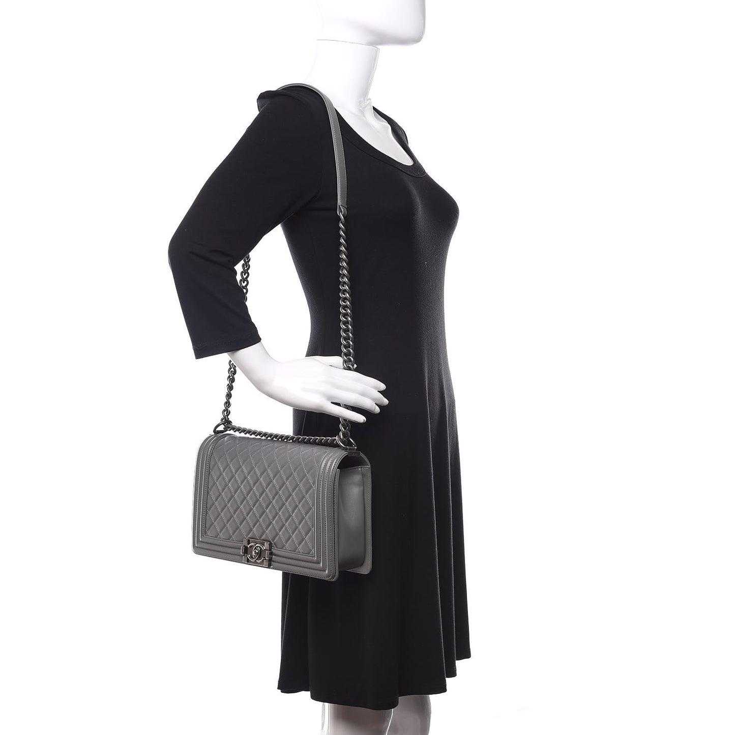 Calfskin Quilted New Medium Boy Flap Grey