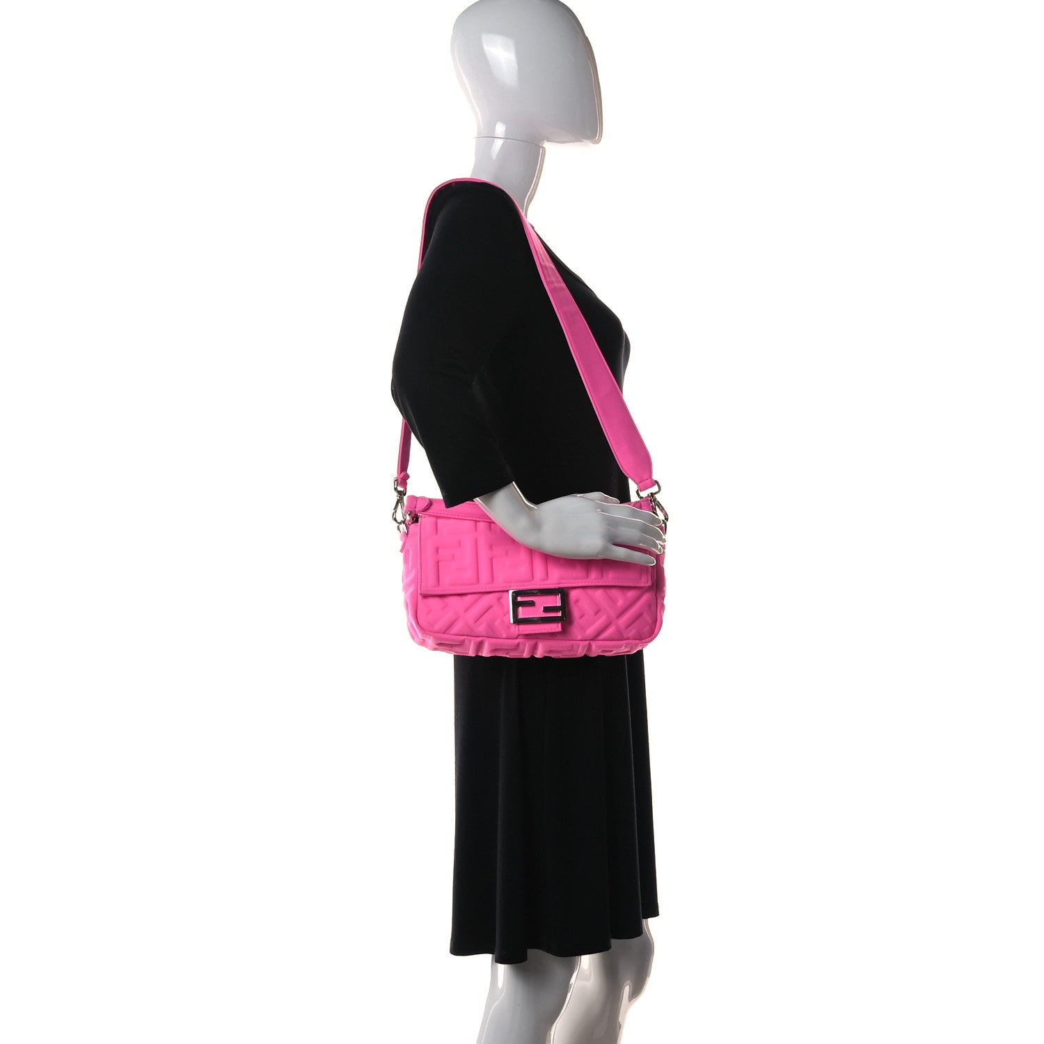 Fendi Lycra FF 1974 Embossed Baguette Rosa Fluo 2 of 12