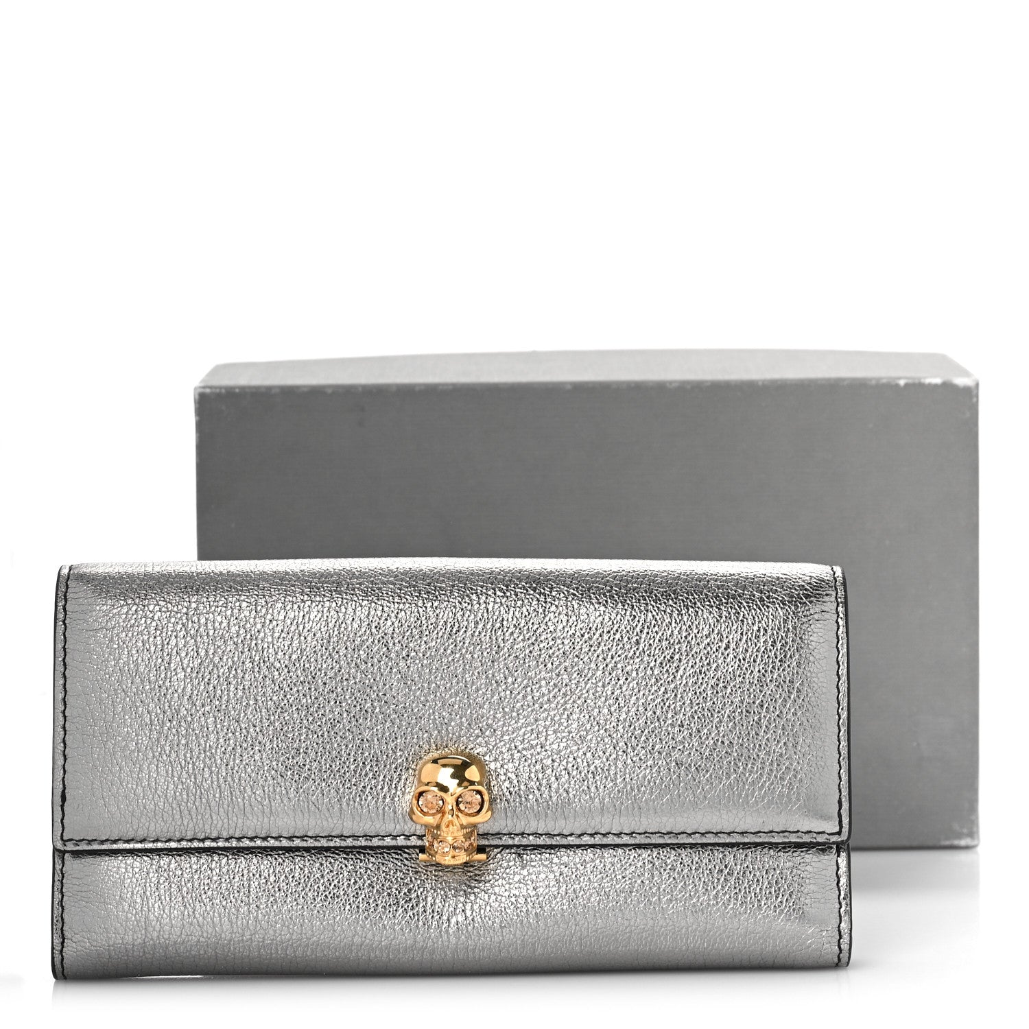 Alexander McQueen Metallic Calfskin Skull Continental Wallet Gunmetal 10 of 10