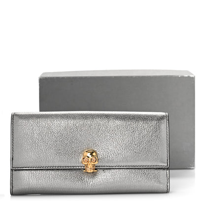 Alexander McQueen Metallic Calfskin Skull Continental Wallet Gunmetal 10 of 10