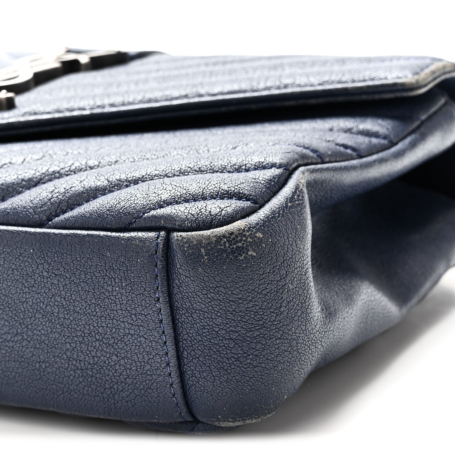 Saint Laurent Sheepskin Matelasse Chevron Monogram Medium College Satchel Navy 10 of 10