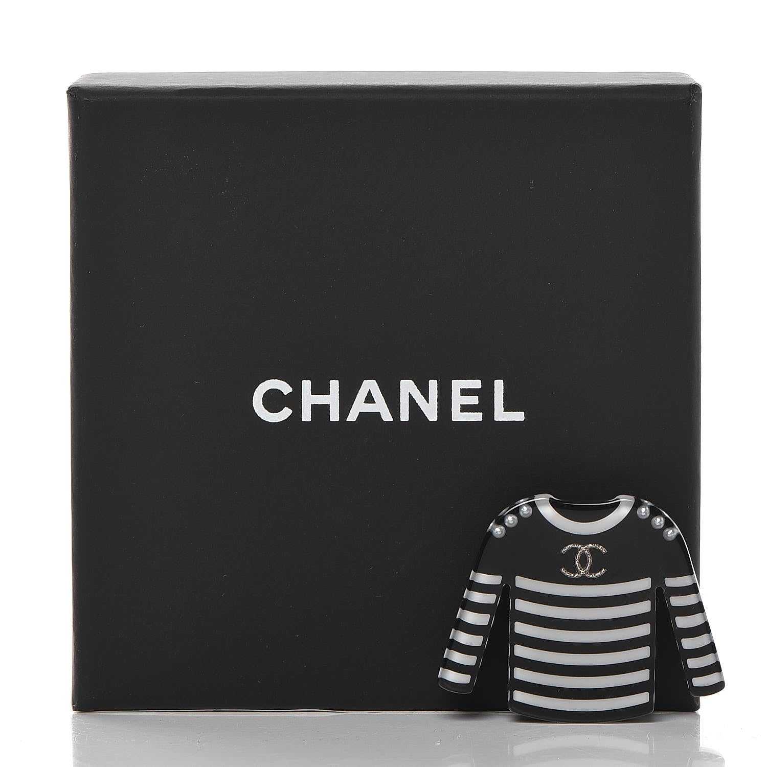 Chanel Resin Sweater CC Brooch Black White 5 of 5