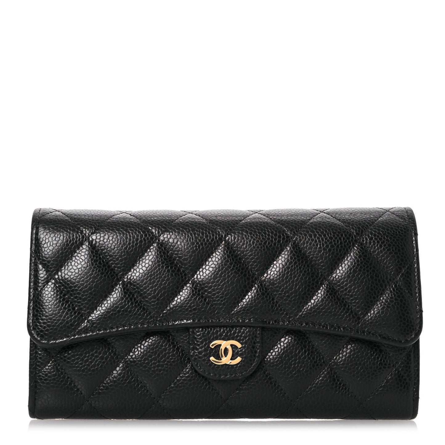 Caviar Quilted Large Gusset Flap Wallet Black