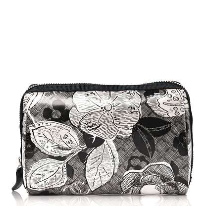 Chanel Coated Canvas Lambskin Camellia Cosmetic Pouch Black White 1 of 8