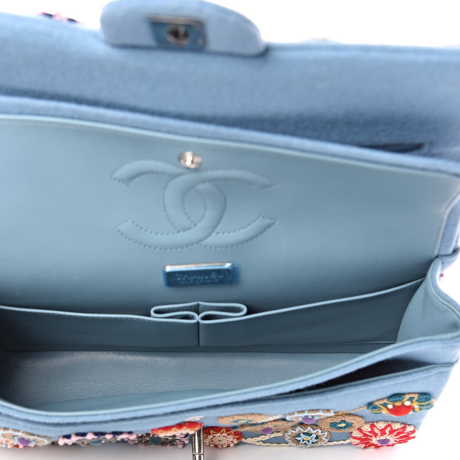 Chanel Felt Flower Embroidered Medium Double Flap Blue Multicolor 5 of 13