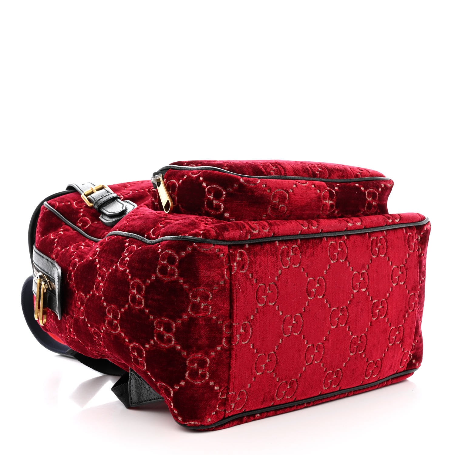 Gucci Velvet GG Monogram Textured Calfskin Web Small Double Buckle Backpack Red Cipria Black 4 of 11
