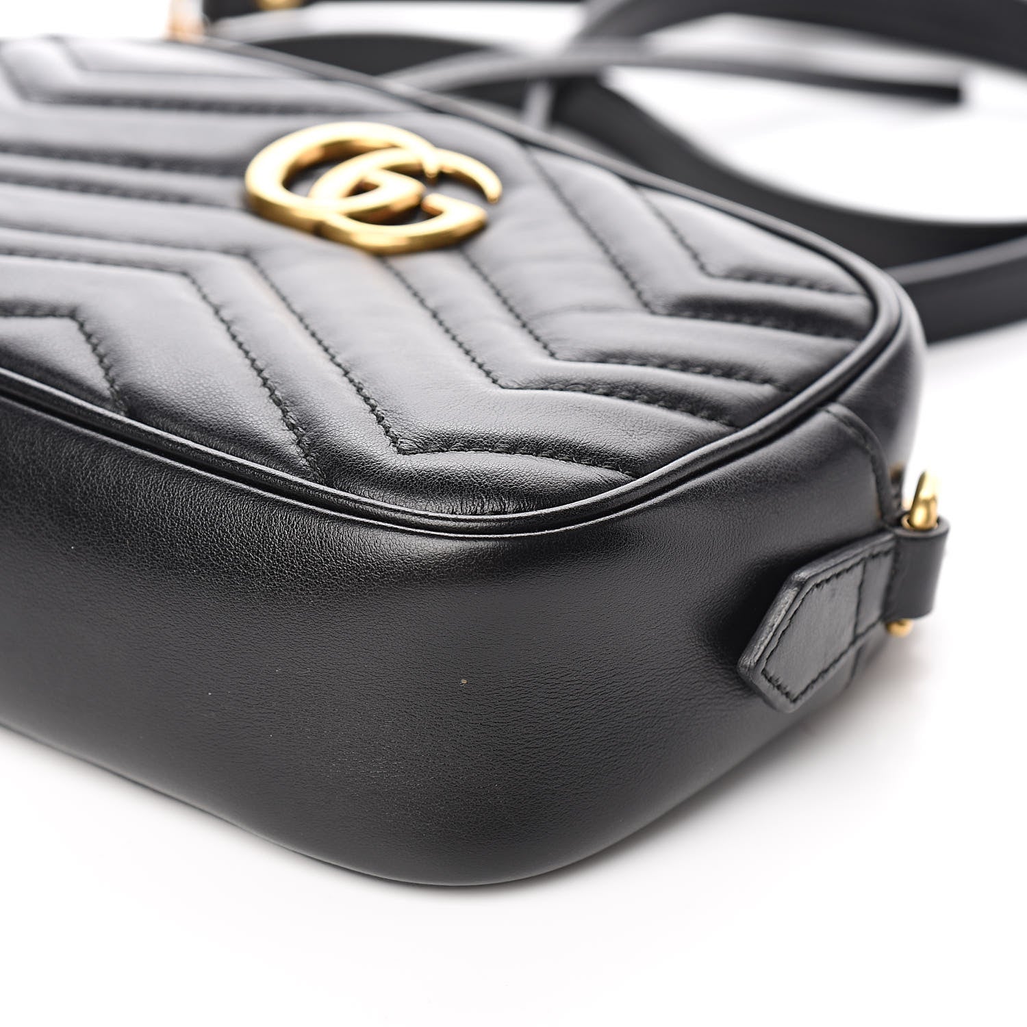 Gucci Calfskin Matelasse Mini GG Marmont Chain Shoulder Bag Black 9 of 11